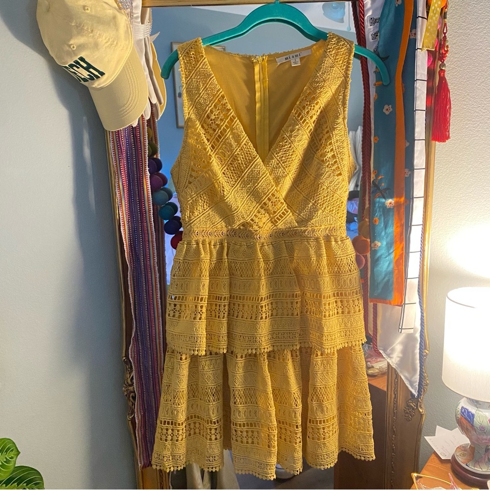 Miami Yellow Lace Tiered Dress